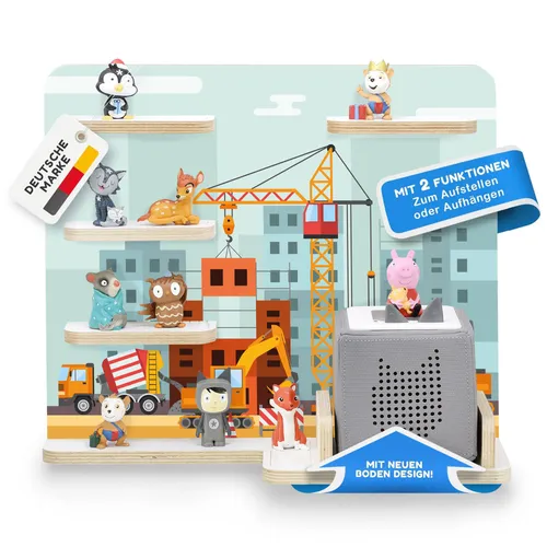 stadtecken Kinderregal Baustelle: Regal für Toniebox & 35 Tonies - Regal für Kinderzimmer, bietet Platz für ca. 35 Tonies und ist einfach montierbar. Mit einem bunten Baustellen-Design bringt es Spaß ins Kinderzimmer!