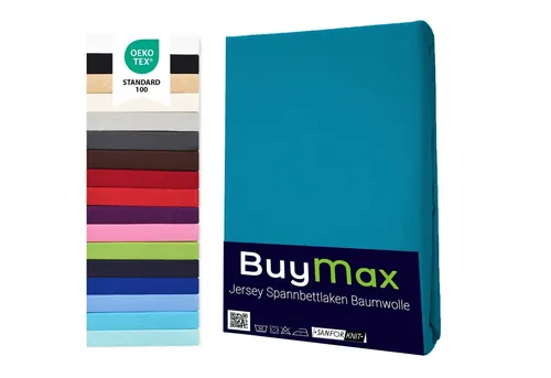 Buymax Spannbettlaken 2-er Set, Doppelpack, Bettlaken, Jersey 100% Baumwolle, Gummizug: rundum, (2 Stück), Pflegeleicht und Atmungsaktiv in Verschiedenen Farben und Größen
