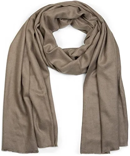 styleBREAKER weicher Stola Schal in Unifarben mit Fransen, Tuch, Unisex 01017070, Farbe:Taupe