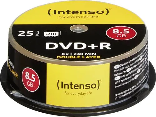 Intenso 25 x DVD+R DL - 8,5 GB, 8x Schreibgeschwindigkeit in praktischer Spindel für sichere Datenarchivierung