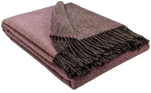 STTS International Wolldecke 100% Schurwolle - Braun-Rosa Double Face - Tagesdecke aus 100% Schurwolle, mit Fransenabschluss und einzigartigem Design in Braun-Rosa. Perfekt für gemütliche Abende und stilvolle Akzente in Ihrem Wohnraum.