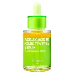 PURITO Azelaic Acid 10% + Kojic Acid + Tea Tree Gesichtsgel - Effektives Gesichtsserum mit 10% Azelainsäure und Teebaumöl für eine klare Haut. Ideal für fettige und empfindliche Hauttypen. Unterstützt die Pflege bei Unreinheiten und sorgt für ein harmonisches Hautbild.
