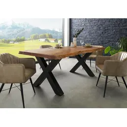 Baumtisch Akazie 180x90x77 – Moderne Eleganz mit X-Beinen - Eleganter Baumkantentisch aus lackierter Akazie, ausgestattet mit stabilen X-Beinen in Anthrazit matt. Ideal für stilvolle Essbereiche und perfekt kombinierbar mit anderen Möbeln der FREEFORM-Serie.