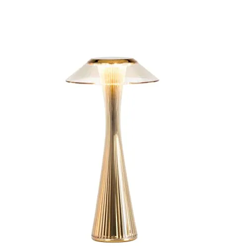 Kartell Space Akkuleuchte gold metallic 09220GG - Moderne Tischleuchte mit kabelloser Technologie, inspiriert vom Seattle Space Needle. Bietet 8 Stunden diffuses Licht und ist über USB aufladbar – perfekt für stilvolle Akzente.