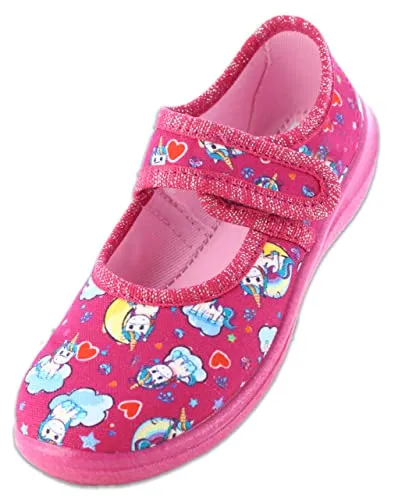 Beck Mädchen Dream Slipper, Fuchsia, 25 EU - Hausschuhe mit süßem Einhorn-Design, 100% Baumwolle und rutschhemmender Sohle für optimale Sicherheit und Komfort.