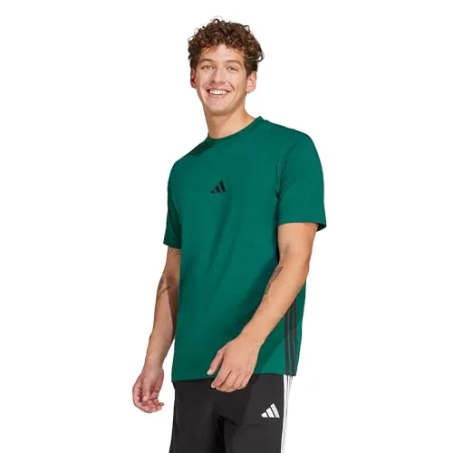 Adidas Men's Essential Three Stripes Single Jersey Tee, Collegiate Green/Black, XS