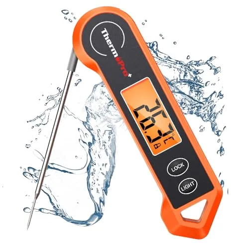 ThermoPro Fleischthermometer mit Faltbarer Sonde – Digitales Grill- und Küchenthermometer - Das ThermoPro Fleischthermometer misst Temperaturen in nur 1 Sekunde. Mit 11 cm langer Edelstahlsonde und IP65 wasserdichtem Design ist es ideal für präzise Messungen beim Grillen, Kochen und Backen.