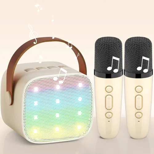 Karaoke Maschine mit 2 Drahtlosen Mikrofonen - Tragbare Bluetooth Karaoke-Anlage mit 2 Mikrofonen, ideal für Heimpartys und unvergessliche Karaoke-Abende.