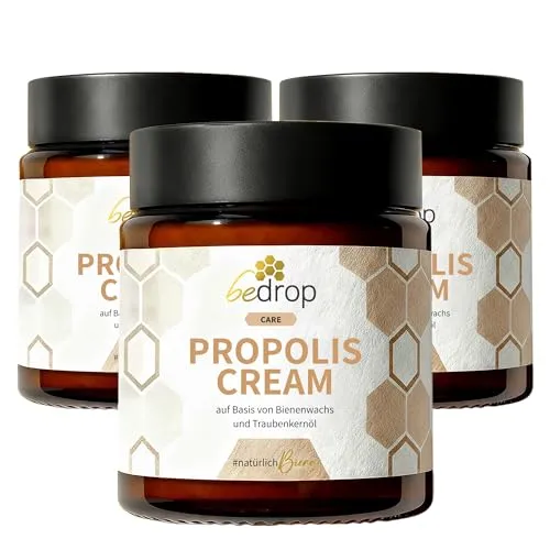bedrop Propolis Creme - 3x 60g hochdosierte Pflege - Hochdosierte Propolis Creme mit 35% Imkerqualität für intensive Hautpflege. Ideal zur Unterstützung bei Hautirritationen. Hergestellt in Deutschland unter strengen Hygiene-Standards, frei von unnötigen Zusätzen.