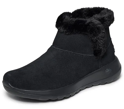 Skechers On-the-Go Joy Bundle Up Damen Stiefelette gefüttert Schwarz - Wanderschuhe für Damen mit innovativer 5GEN Dämpfung und weichem Veloursleder. Warm gefüttert mit Kunstpelz, ideal für kalte Wintertage.