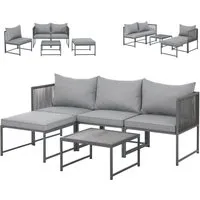 SVITA DETROIT Polyrattan Gartenlounge Modular Ecksofa mit Tisch und Kissen - Moderne Gartenmöbelgarnitur für bis zu 4 Personen. Wetterbeständig, modular und inklusive bequemer Kissen. Ideal für entspannte Stunden im Freien.