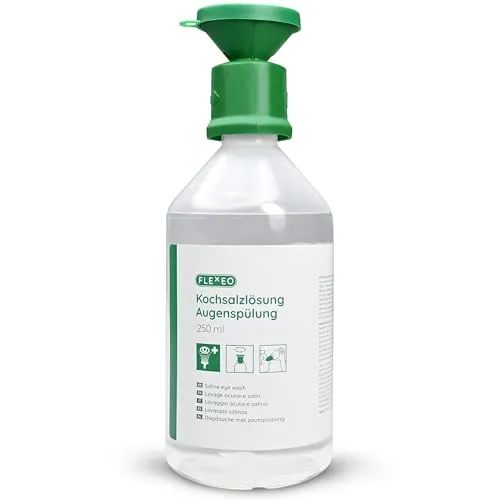 FLEXEO Erste-Hilfe-Set Augenspülflasche NaCl 250ml - Augendusche mit 0,9% Kochsalzlösung, ideal für die schnelle Augenreinigung bei Verletzungen