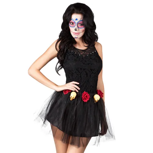 Boland Kostüm Tag der Toten - Rock schwarz mit bunten Totenköpfen, perfektes Halloween-Outfit für Erwachsene