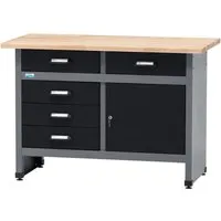 KÜPPER Werkbank 12049, 5 Schubladen, 1 Tür - Robuste Werkbank mit 300 kg Traglast und 30 mm Buchenarbeitsplatte, ideal für Werkstätten und Hobbyräume.