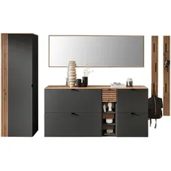 Voleo Garderobe, Graphit, Eiche Artisan, Holzwerkstoff, 7-teilig, 305x179x37 cm, Garderobe, Garderoben-Sets & Serien, Garderoben-Sets