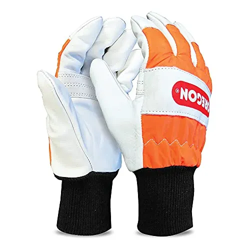 Oregon Kettensägen-Schutzhandschuhe Größe 11 (XL) mit Linkshandschutz - Robuste Schutzhandschuhe für die linke Hand, ideal für Holzarbeiten. Komfortabel und sicher dank verstärkter Handflächen und eng anliegendem Handgelenkschutz. Geschmeidiges Leder sorgt für optimale Passform und Geschicklichkeit.