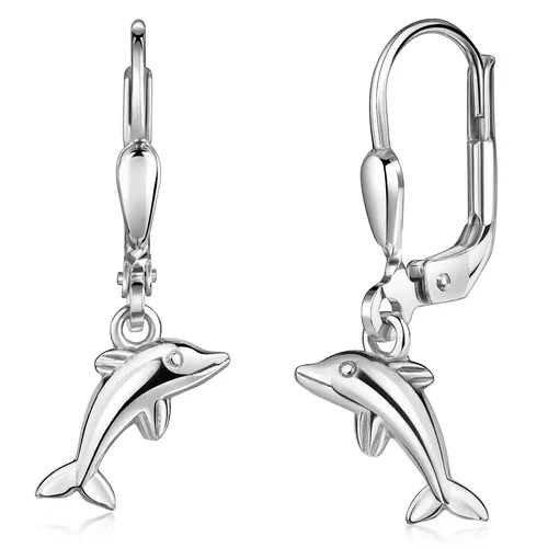 MATERIA Delphin Ohrhänger für Mädchen aus 925 Silber - Ohrschmuck aus Sterlingsilber mit abgerundeten Kanten, perfekt für kleine Mädchen und ideal als Geschenk im edlen Schmuck-Etui.