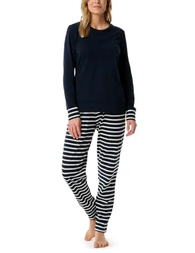 Schiesser Damen Casual Essentials Pyjamaset, Nachtblau - Schlafanzug kurz mit 3/4 Hose und kurzarm Oberteil aus weicher Baumwolle, ideal für angenehme Nächte in einer stilvollen und komfortablen Ausführung.
