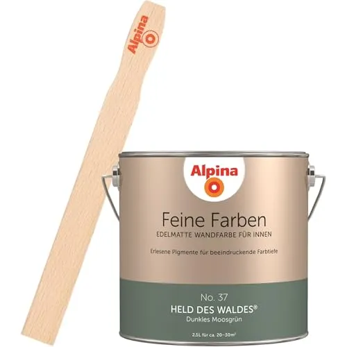Alpina Wandfarbe Held des Waldes® - Edelmatte Premium Wandfarbe für innen, in dunklem Grün für eine beruhigende Atmosphäre. Inkl. gratis Rührstab für optimale Farbmischung. 32 Farbnuancen für ein Zuhause mit Charakter.