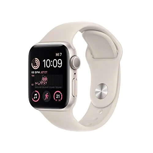Apple Watch SE 40mm GPS - Beige Aluminium mit Sportarmband - Smartwatch mit 40mm Retina-Display, GPS-Funktion und umfassenden Gesundheits-Features wie Herzfrequenzüberwachung. Wasserdicht bis 50m, ideal für Sport und Alltag.