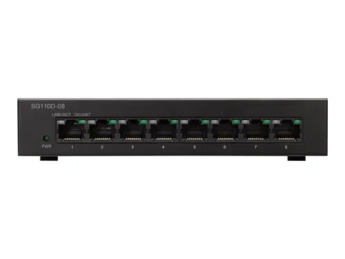 Cisco SG110D-08-UK Switch - 8 Anschlüsse - Unmanaged Netzwerk-Switch mit 8 Gigabit Ethernet Anschlüssen, ideal für einfache Netzwerkverbindungen in Büros oder Home Offices.
