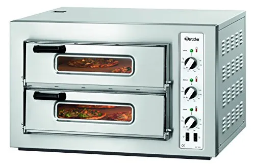 Bartscher Pizzaofen NT 502 - Großküchentechnik mit 2 Backkammern, ideal für 8 Pizzen Ø 25 cm, und einem hohen Temperaturbereich bis 450 °C für perfekte Backergebnisse.