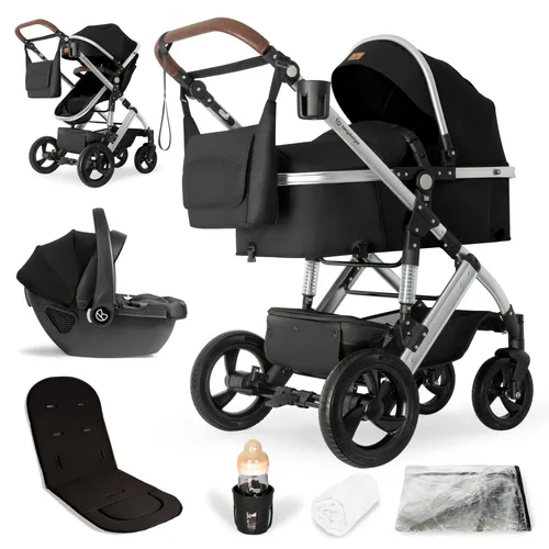 bergsteiger Kombi-Kinderwagen Nizza 3 in 1 - Vielseitiger Kinderwagen mit Auto-Babyschale und optionaler Isofix-Station, ideal für aktive Eltern, Farbe: black/silver.
