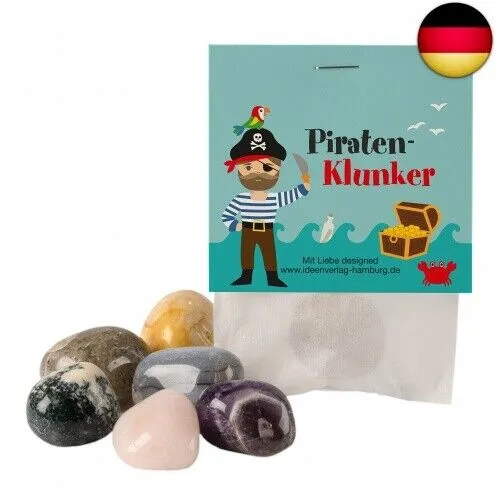 10x "Piraten" Glückssteine für Kinder / Glücksbringer Stein "Piraten Klunker" als Mitgebsel Kindergeburtstag Piraten / Glücksbringer Kinder / Piraten Geburtstag Mitgebsel Kinder / Seeräuber Schatz