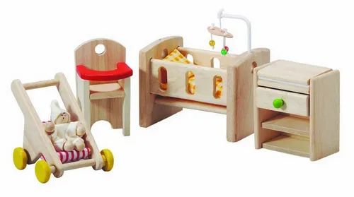Plantoys Puppenhausmöbel Schlafzimmer Set - Puppenmöbelset für das Schlafzimmer mit Wickelkommode, Kinderbett, Hochstuhl und mehr. Ideal für kreative Rollenspiele und passend für alle PlanToys Puppenhäuser. Maße: 7 x 11 x 8 cm, fördert die Fantasie der Kinder.