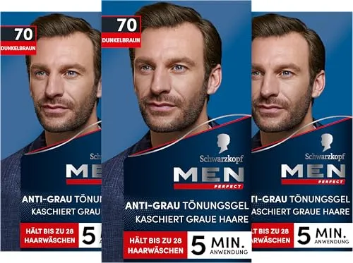 Schwarzkopf Men Perfect Anti-Grau Tönungs-Gel 70 Dunkelbraun - Färbemittel für Männer, kaschiert graue Haare in nur 5 Minuten und sorgt für ein natürliches Ergebnis, hält bis zu 28 Haarwäschen.