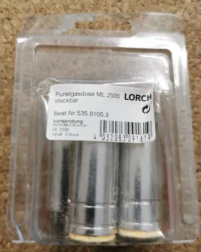 Lorch Punktgasdüse ML 2500 - Steckbar - MIG/MAG-Schweißbrenner, steckbare Punkt-Gasdüsen für den Brenner ML 2500, praktische Klarsichtverpackung mit 3 Stück für einfachen Austausch.