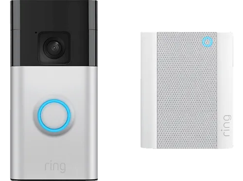 RING Battery Video Doorbell (Satin Nickel) + Chime (2. Gen) - Smarte Türklingel mit HD-Video und zwei-Wege-Audio, ideal für die Sicherheit Ihres Zuhauses, kompatibel mit Amazon Alexa.
