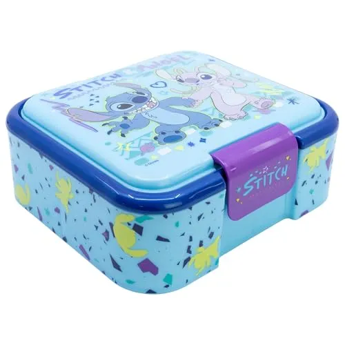 STOR Stitch Kinder Brotdose mit 3 Fächern - 1786ml - Robuste BPA-freie Kunststoff Lunchbox für Kinder - Vesperbox Schule Sandwich Container