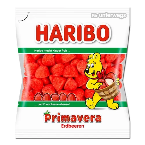 Haribo Primavera Erdbeeren - Fruchtgummi mit Erdbeergeschmack - Fruchtgummis & Lakritze, köstliche Schaumzucker-Erdbeeren im 100g Beutel, ideal für alle Gelegenheiten und ein echter Genuss!