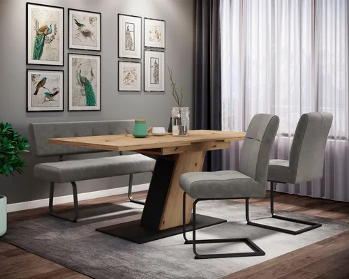 HELA Essgruppe Luise I G - 4-tlg Set mit Ausziehtisch - Moderne Essgruppe für stilvolles Wohnen: Hochglanz-Tisch (140-180 cm) und bequeme Stühle mit Doppelnähten für ein entspanntes Essgefühl.