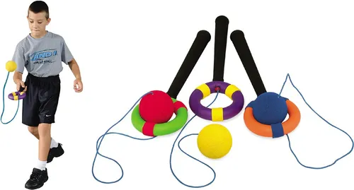 Spordas Fangspiel Super Foam Swing and Hoop, 3er-Set - Aktives Geschicklichkeitsspiel für Kinder ab 3 Jahren, fördert Koordination und Bewegungssinn. 3 bunte Sets in Gelb-Lila, Blau-Orange und Rot-Grün für unvergesslichen Spielspaß.