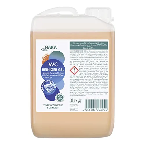 HAKA WC Reiniger Gel Orange, gegen Kalk, Urinstein, mit Schmutzapperleffekt, 3 L Kanister