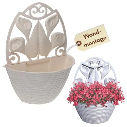 GarPet Blumentopf Wand Wandblumentopf Wandvase Weiß Blumentopf Wandmontage Pflanzen Wandhalterung Wandtopf für Draußen Blumentöpfe zum Aufhängen Wandgefäß Rattan Optik