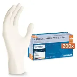 ARNOMED Nitril White Einmalhandschuhe, puderfrei, weiß 309-L , 1 Packung = 200 Stück, Größe L
