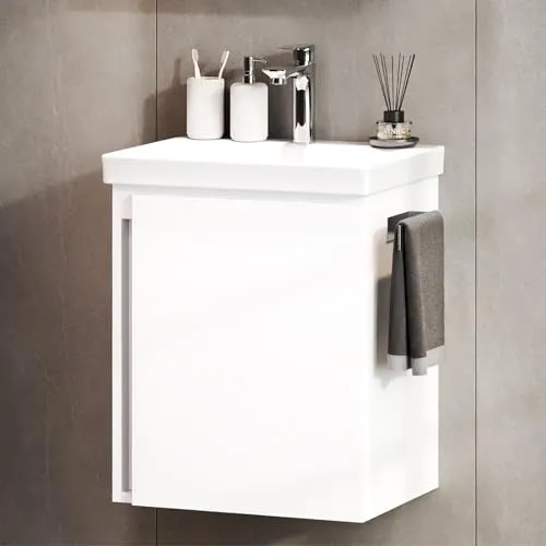 Unterschrank mit Waschbecken 50 cm Weiß - Praktischer Unterschrank mit integriertem Waschbecken, ideal für kleine Bäder und Gäste-WCs, bietet zusätzlichen Stauraum und elegantes Design.
