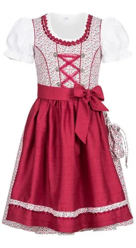 Nübler Kinderdirndl Doris 3-teilig - Festliches Mädchen Dirndl Set mit Bluse & Schürze - Dirndl & Dirndl-Sets für Mädchen, hochwertiges bayerisches Design mit buntem Blumenmuster und glänzender Schürze - ideal für festliche Anlässe und echte Blickfänger!