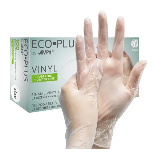 Einmalhandschuhe aus Vinyl Ampri Eco-Plus weiß XL puderfrei, unsteril, beidhändig, 100 Stück/Box 01260-XL