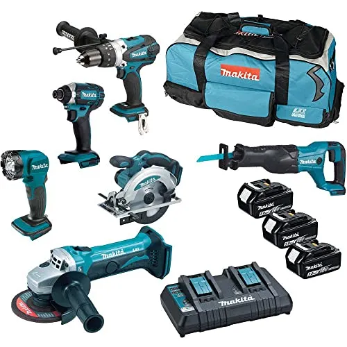 MAKITA Kit DLX6104TX2: Komplettset für Profis - Akkuschrauber Set mit DHP458, DTD152, DSS610, DJR186, DGA452, DML815 und 3 x 5,0 Ah Akkus. Hohe Effizienz und Leistung für vielseitige Anwendungen in einem kompakten Design.