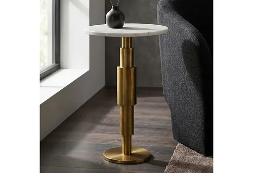 FineBuy Beistelltisch Marmor rund 59 cm - Eleganter Dekotisch mit Aluminiumgestell - Eleganter Beistelltisch mit edler Marmortischplatte und stabilem Aluminiumgestell. Ideal als Ablage neben Sofa oder Bett, fügt sich harmonisch in moderne Wohnkonzepte ein. Bodenschonende Noppen sorgen für sicheren Stand.