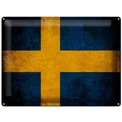 Femer GmbH Metallschild Flagge 40x30cm Schweden Fahne, (1 St), gewölbte Oberfläche, abgerundete Ecken, umgeschlagene Kanten