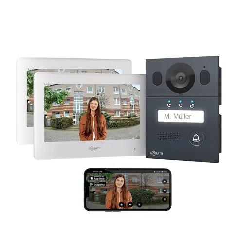 Goliath Basic Video Türsprechanlage mit 2 Monitoren - Gegensprechanlage mit Kamera, 7 Zoll HD Touchscreen, Infrarot Nachtsicht und wetterfestem Design, ideal für Einfamilienhäuser und einfache Installation.