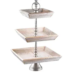 Marrakesch Orient & Mediterran Interior Vintage Obst Etagere Ansgar - Dekotablett mit 3 Etagen, handgefertigt aus Holz und Aluminium, ideal für eine stilvolle Präsentation von Obst und Gebäck. Perfekt für moderne Wohnräume und als Geschenk.