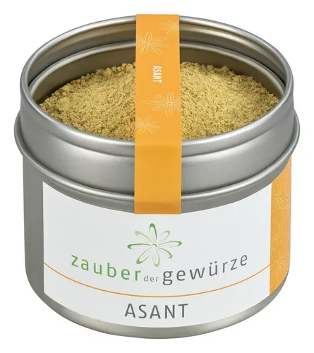 Zauber der Gewürze Asant Gewürz - Premium Asafoetida Pulver 60 g - Kräuter mit einzigartigem Aroma, ideal für indische Küche. Magenberuhigend und perfekt für Eintöpfe, Fisch und Saucen. Frei von Geschmacksverstärkern für höchste Frische!