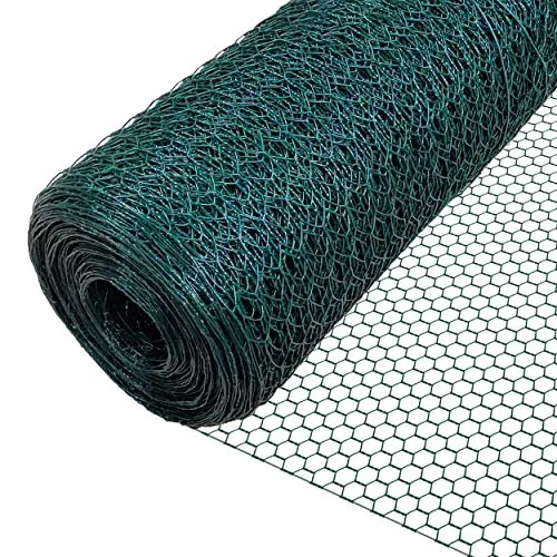 VOUNOT® Maschendrahtzaun Sechseckgeflecht - 25 m grüner Drahtzaun für Tiere - Zubehör für Landwirtschaft, ideal als langlebiger und stabiler Kleintierzaun oder Rankhilfe, flexibel zuschneidbar und PVC-beschichtet für optimalen Wetterschutz.