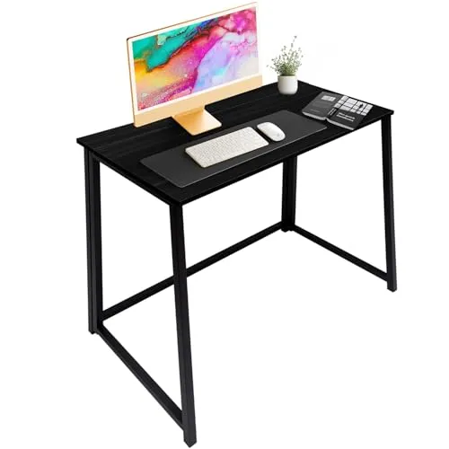 Ruhhy Schreibtisch Faltbarer 80x40 cm Schwarz im Industrie-Stil - Table für Laptop, Home Office & Studium - Computertisch Stabil, Leicht, Kompakt, MDF-Platte, Eisenrahmen 26117